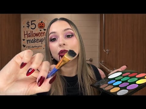 ASMR $5 Halloween Makeup in School Bathroom👻🎨 (3 clients)💰