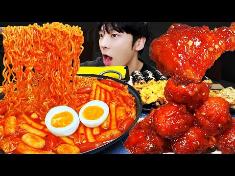 ASMR MUKBANG| 직접 만든 떡볶이 양념치킨 김밥 먹방 & 레시피 FRIED CHICKEN AND Tteokbokki EATING