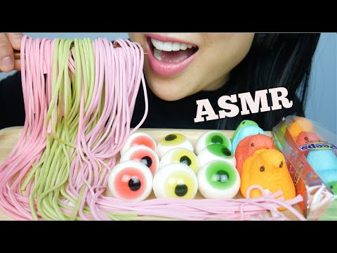 ASMR GUMMY NOODLE CANDY + EYEBALL GUMMY + FRUIT LOOPS PEEPS (EATING SOUNDS) NO TALKING | SAS-ASMR