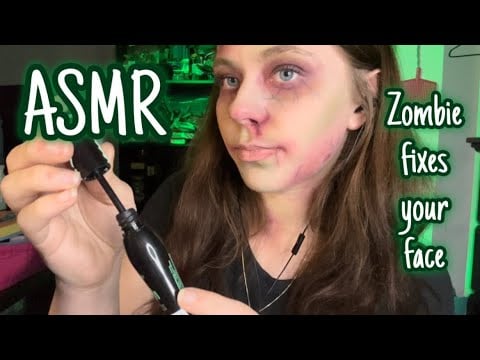 ASMR Zombie fixes your face (skincare and makeup)