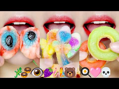 ASMR Chewy & Crunchy Ice Jelly Kohakuto🧊✨Emoji Food Eating Sounds MUKBANG