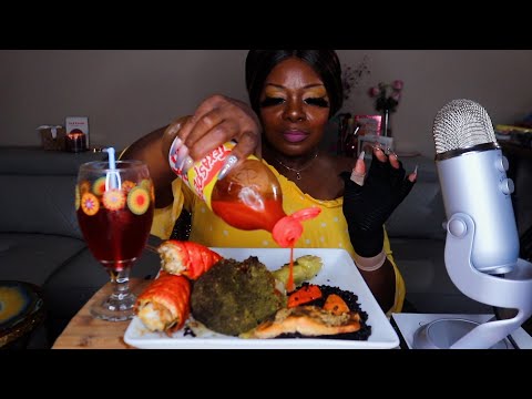 Lobster With Broccoli Stalk ASMR Eating Sounds