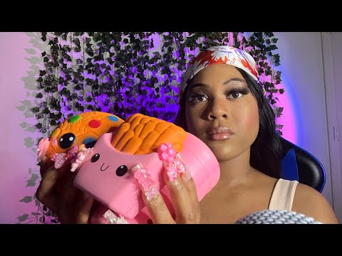 ASMR CLOSE UP CLICKY WHISPER RAMBLE+ Gripping and Grasping On Squishes