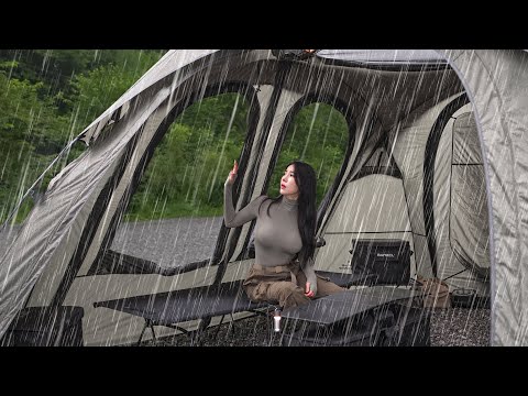 ☔️CAMPING IN HEAVY RAIN WITH A NEW CAR TENTㅣRAIN ASMR