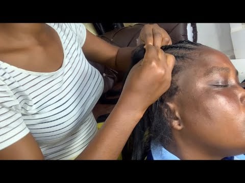 hairstylist sis Braids Mom’s hair ✨ASMR with soft gum chewing and cracking. Part 2
