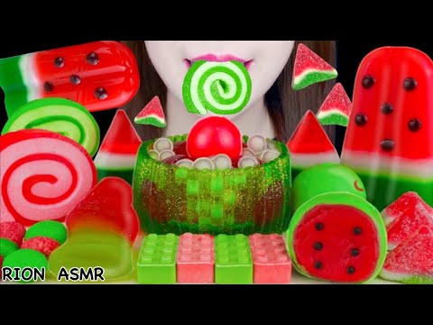 【ASMR】WATERMELON DESSERTS🍉POPCAKE,JELLO,GUMMY,PINWHEELJELLO  MUKBANG 먹방 EATING SOUNDS NO TALKING