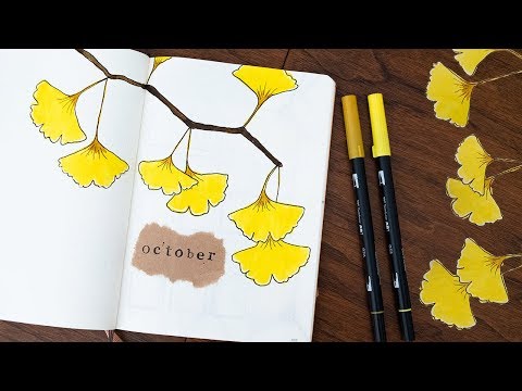 October 2019 Bullet Journal Setup 🍂 Gingko Leaves Theme ASMR