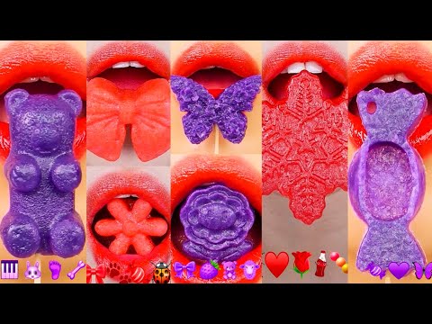 asmr PURPLE & RED EMOJI FOOD KOHAKUTOU 보라색 & 빨간색 이모지 먹방 코하쿠토 eating sounds