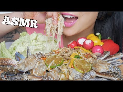 ASMR SPICY NOODLES + RAW BLUE CRABS (EATING SOUNDS) | SAS-ASMR