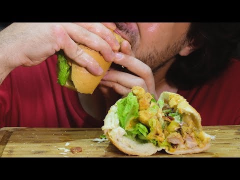 ASMR SPICY CHICKEN BACON RANCH FOOT LONG SUB SANDWICH 먹방