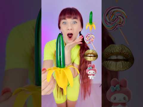 ASMR Green Gummy Jelly Banana Lollipops #mukbang