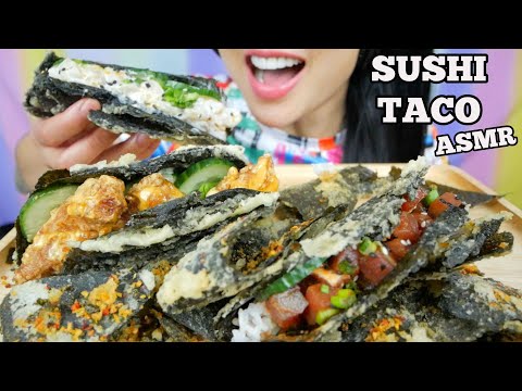ASMR SUSHI TACO (SATISFYING CRUNCH) LIGHT WHISPERS EATING SOUNDS | SAS-ASMR