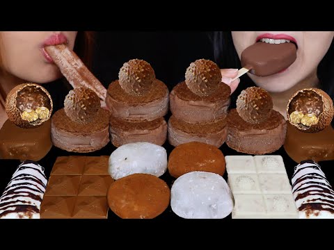 ASMR CHOCOLATE CARAMEL ICE CREAM SANDWICHES, HERSHEYS LAVA ICE CREAM BAR, MOCHI, DOVE ICE CREAM 먹방