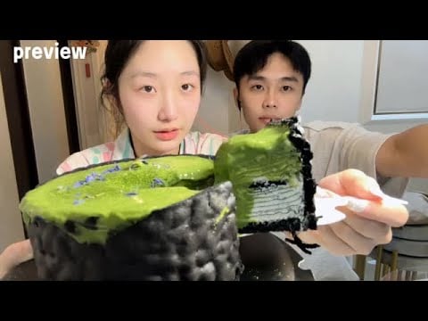 Matcha Tiger Skin Flowing Heart Thousand Layers#Food Voice Control Chewing Sound
