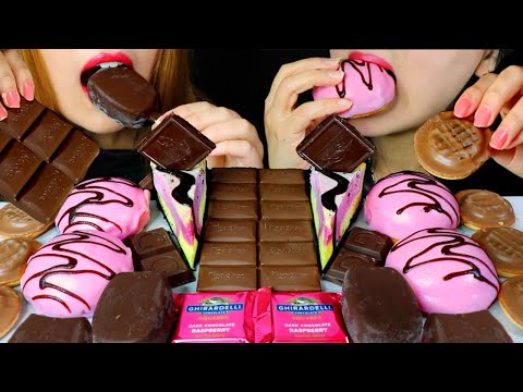 ASMR RASPBERRY CHEESECAKE, PRINCESS CAKE, DARK CHOCOLATE ICE CREAM, MILKA JELLY 먹방 | Kim&Liz ASMR