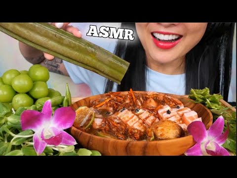 ASMR FAVOURITE (SALMON SASHIMI  + THAI SPICY SAUCE LOTS OF FRESH VEGGIES) LIGHT WHISPERS | SAS-ASMR