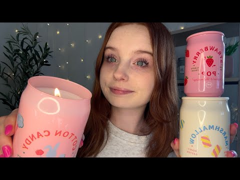 ASMR my candle collection 🕯️🍓| glass tapping, close whispers