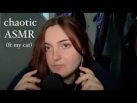 chaotic ASMR with my cat (mouth sounds, hand sounds, visual triggers, repeating words)