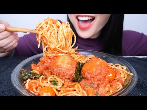 SPAGHETTI WITH PORK BALL (ASMR EATING SOUNDS) NO TALKING | SAS-ASMR