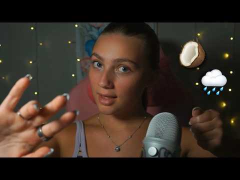 Coconut Rain ASMR | 20 minutes of mouth sounds and hand movements (+ minimal/ breathy whispers)