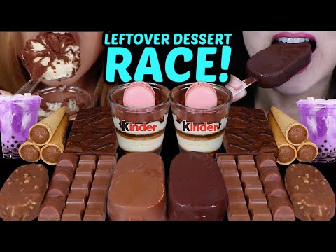 ASMR LEFTOVER DESSERT RACE! TIRAMISU CUP, KINDER CHOCOLATE, PURPLE MILK, ICE CREAM BARS, CAKE BAR 먹방