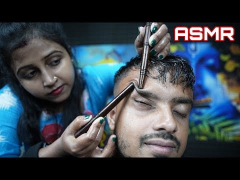 She Doing Tingly Wood Sticks Head Massage | ASMR Head Massage With Super ASMR Vibes | Lady Barber
