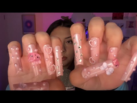 ASMR applying hello kitty XL nails 💅