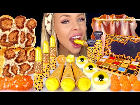 ASMR LEOPARD PRINT BREAD LOAF, EDIBLE CHEETAH MAKEUP, SWEDISH BERRIES MUKBANG 먹방 꿀벌