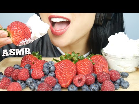 ASMR FRESH STRAWBERRY + BLUEBERRY + RASPBERRY + WHIPPED CREAM (EATING SOUNDS) NO TALKING | SAS-ASMR