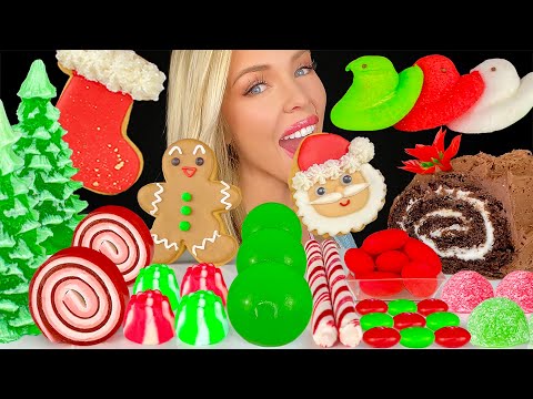 ASMR CHRISTMAS SUGAR COOKIES MUKBANG, STOCKINGS, CANDY CANE, SNOWY TREE JELLY, CHRISTMAS PEEPS 먹방