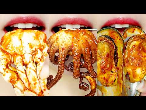 ASMR Spicy Braised Seafood Boil MUKBANG 매콤 해물찜 이모지 먹방 🐙🦀 Eating Sounds