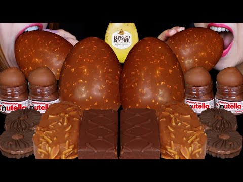 ASMR GIANT FERRERO ROCHER CHOCOLATE EGGS, BABY NUTELLA PUDDING, KINDER DELICE CAKE, ICE CREAM BAR 먹방