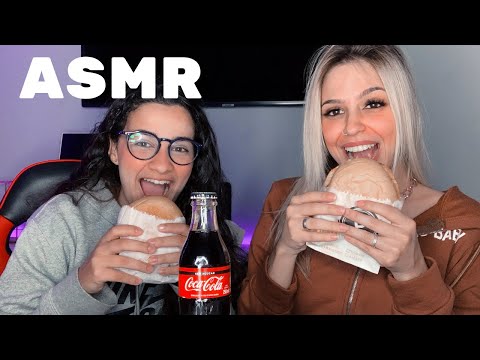 ASMR (mukbang) COMENDO HAMBURGUER COM MINHA PRIMA