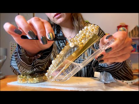 asmr/ craft with me 🫧 💎 (gold + pearl bedazzled stapler)￼