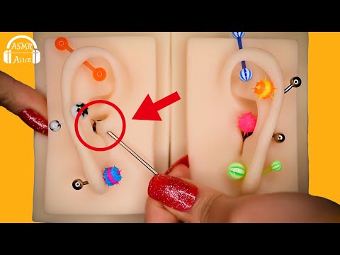 【リアル】ASMR 医療用シリコン耳にピアスをする音 ＃2【素人】- Sound to open earrings in silicon ear ＃2