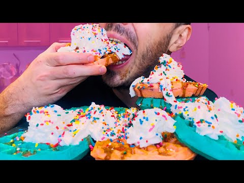 ASMR | RAINBOW CHOCOLATE WAFFLES | EATING SOUNDS | MUKBANG