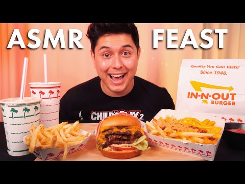 ASMR | IN-N-OUT 4X4 Animal Style Burger, Fries, & Shake Mukbang