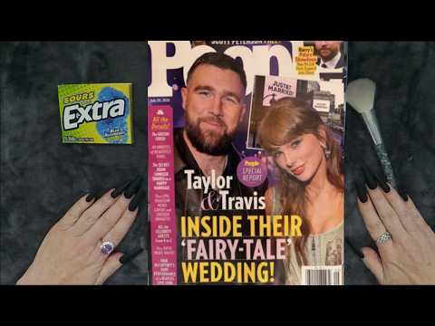 ASMR Gum Chewing Magazine Flip Through | Taylor Swift Wedding People | Whispered Page Turning
