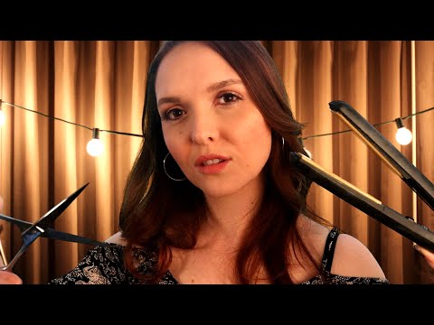 ASMR ⭐ Hollywood Hair Stylist ⭐ || Haircut, brushing, combing, curling, straightening, spraying