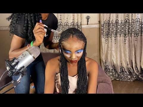Asmr my sister does my makeup with gum chewing in my ears very relaxing and satisfying