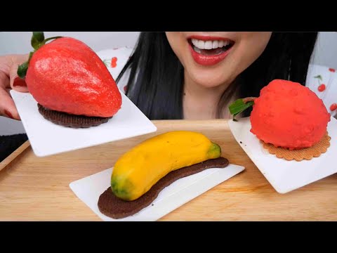 STRAWBERRY BANANA LYCHEE MOUSSE CAKE (FRUIT EDITION) ASMR EATING SOUNDS | LIGHT WHISPERS | SAS-ASMR
