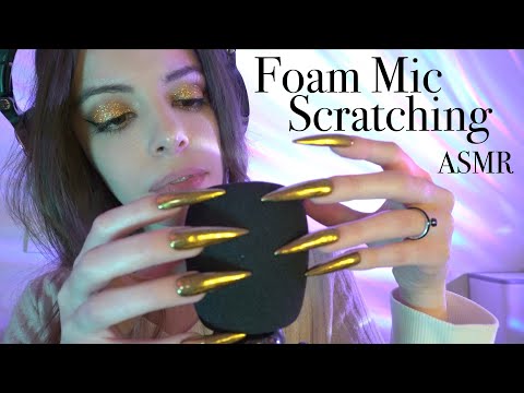 ASMR ✨ Gold Nail Tapping & Foam Mic Scratching | Close Whispered Ear Attention