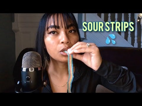 ASMR Sour Strips Candy Mouth Sounds , Chewing Sounds
