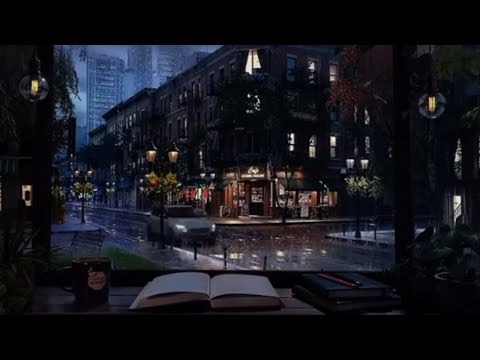 Cozy Rain Ambience Relaxing Sounds in City Playing Smooth Jazz Music