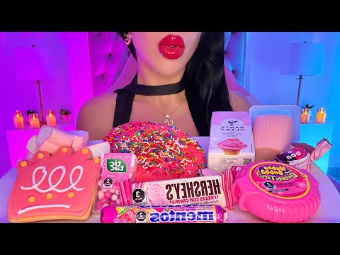 ASMR 🎀C0MIEND0 COMIDA ROSA🎀