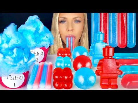 ASMR THING 1 THING 2* BLUE RASPBERRY, COTTON CANDY, CHERRY DESSERT, JELLY BUBBLES MUKBANG 먹방 꿀벌