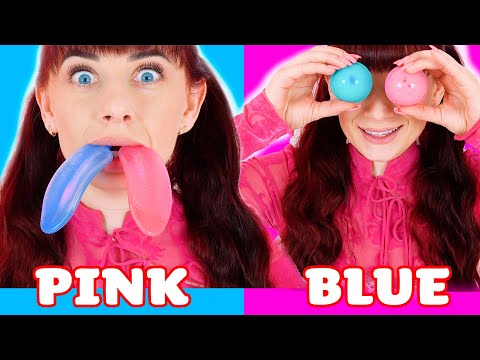 ASMR Pink And Blue Jelly Ice Cream, Gummy Candy Balls Mukbang 🩷💙