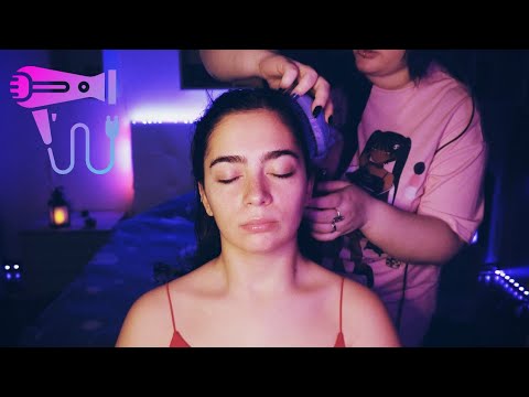 ASMR ITA🔥✨Pampering al viso e alla testa💆🪮con asciugacapelli (whispering)