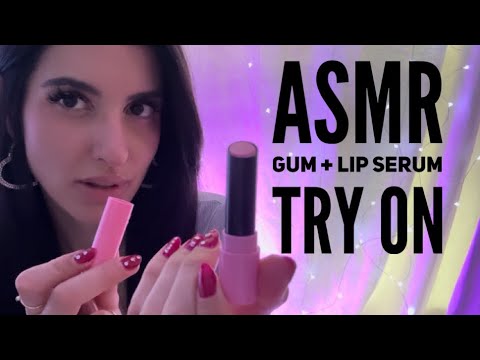 ASMR Gum Chewing and Trying On Lip Serums 💋 🍬