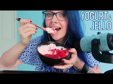 ASMR Eating Strawberry Angel Delight Greek Yogurt & Jelly 🍓